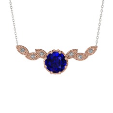 Lilja Kolye - Lab safir ve beyaz zirkon 18 ayar rose altın kolye (40 cm beyaz altın rolo zincir) #w3pmbw