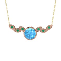 Lilja Kolye - Akuamarin ve kök zümrüt 14 ayar rose altın kolye (40 cm altın rolo zincir) #w5qklh