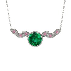 Yeşil kuvars ve pembe kuvars 14 ayar beyaz altın kolye (40 cm beyaz altın rolo zincir)