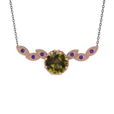Lilja Kolye - Peridot ve ametist 18 ayar rose altın kolye (40 cm gümüş rolo zincir) #wr2ks8