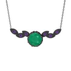Lilja Kolye - Kök zümrüt ve ametist 925 ayar siyah rodyum kaplama gümüş kolye (40 cm gümüş rolo zincir) #wy97ys