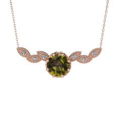 Peridot ve swarovski 18 ayar rose altın kolye (40 cm rose altın rolo zincir)