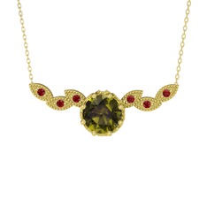 Lilja Kolye - Peridot ve garnet 8 ayar altın kolye (40 cm altın rolo zincir) #x8y37b
