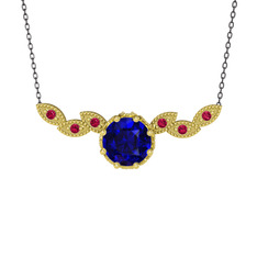 Lab safir ve rodolit garnet 8 ayar altın kolye (40 cm gümüş rolo zincir)