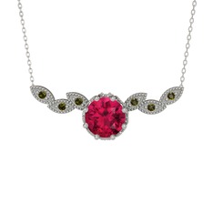 Lilja Kolye - Rodolit garnet ve peridot 8 ayar beyaz altın kolye (40 cm beyaz altın rolo zincir) #xje20