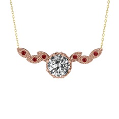 Beyaz zirkon ve garnet 925 ayar rose altın kaplama gümüş kolye (40 cm gümüş rolo zincir)
