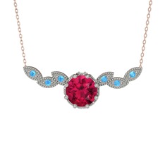 Lilja Kolye - Rodolit garnet ve akuamarin 14 ayar beyaz altın kolye (40 cm rose altın rolo zincir) #xsufer