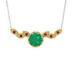 Lilja Kolye - Kök zümrüt ve rodolit garnet 14 ayar altın kolye (40 cm gümüş rolo zincir) #xyref5