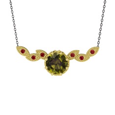 Peridot ve garnet 14 ayar altın kolye (40 cm gümüş rolo zincir)