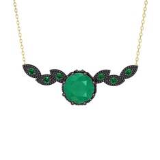 Lilja Kolye - Kök zümrüt ve yeşil kuvars 925 ayar siyah rodyum kaplama gümüş kolye (40 cm altın rolo zincir) #y2spj