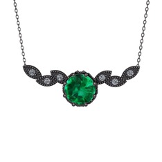 Lilja Kolye - Yeşil kuvars ve pırlanta 925 ayar siyah rodyum kaplama gümüş kolye (0.12 karat, 40 cm gümüş rolo zincir) #y6u61p