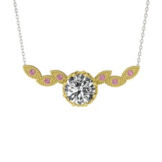 Lilja Kolye - Swarovski ve pembe kuvars 925 ayar altın kaplama gümüş kolye (40 cm beyaz altın rolo zincir) #y8h83t