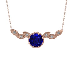 Lab safir ve swarovski 18 ayar rose altın kolye (40 cm rose altın rolo zincir)