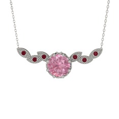 Lilja Kolye - Pembe kuvars ve kök yakut 925 ayar gümüş kolye (40 cm beyaz altın rolo zincir) #yx3if1