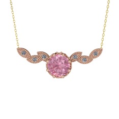Lilja Kolye - Pembe kuvars ve pırlanta 18 ayar rose altın kolye (0.12 karat, 40 cm gümüş rolo zincir) #z34g0r