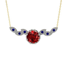 Garnet ve lab safir 925 ayar gümüş kolye (40 cm gümüş rolo zincir)