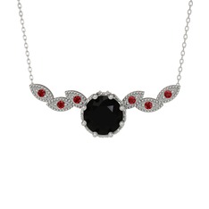 Lilja Kolye - Siyah zirkon ve garnet 925 ayar gümüş kolye (40 cm beyaz altın rolo zincir) #ze2onm