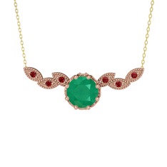 Lilja Kolye - Kök zümrüt ve garnet 14 ayar rose altın kolye (40 cm altın rolo zincir) #zh9jl2