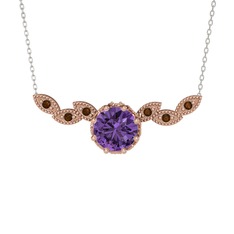 Ametist ve dumanlı kuvars 14 ayar rose altın kolye (40 cm beyaz altın rolo zincir)