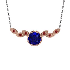 Lab safir ve garnet 925 ayar rose altın kaplama gümüş kolye (40 cm gümüş rolo zincir)