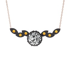 Lilja Kolye - Swarovski ve sitrin 925 ayar siyah rodyum kaplama gümüş kolye (40 cm gümüş rolo zincir) #zrxtss