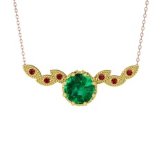 Yeşil kuvars ve garnet 14 ayar altın kolye (40 cm rose altın rolo zincir)