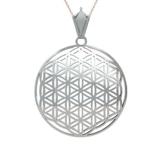 Yaşam Çiçeği Kolye - 8 ayar beyaz altın kolye (40 cm rose altın rolo zincir) #thdmf3