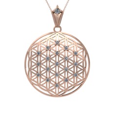 Taşlı Yaşam Çiçeği Kolye - Beyaz zirkon 8 ayar rose altın kolye (40 cm rose altın rolo zincir) #10fznpy