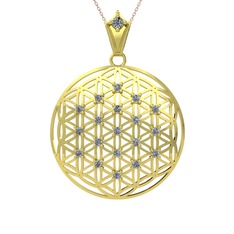 Taşlı Yaşam Çiçeği Kolye - Pırlanta 14 ayar altın kolye (0.22 karat, 40 cm rose altın rolo zincir) #1262fu7