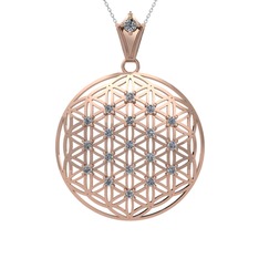 Taşlı Yaşam Çiçeği Kolye - Pırlanta 14 ayar rose altın kolye (0.22 karat, 40 cm beyaz altın rolo zincir) #14h0fwz
