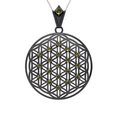 Taşlı Yaşam Çiçeği Kolye - Peridot 925 ayar siyah rodyum kaplama gümüş kolye (40 cm rose altın rolo zincir) #18mv56h