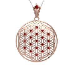 Taşlı Yaşam Çiçeği Kolye - Garnet 18 ayar rose altın kolye (40 cm gümüş rolo zincir) #193aphh
