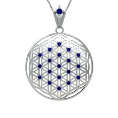 Lab safir 18 ayar beyaz altın kolye (40 cm gümüş rolo zincir)