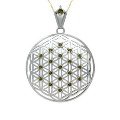 Taşlı Yaşam Çiçeği Kolye - Peridot 14 ayar beyaz altın kolye (40 cm altın rolo zincir) #1a4qfg7