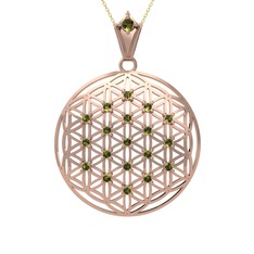 Taşlı Yaşam Çiçeği Kolye - Peridot 14 ayar rose altın kolye (40 cm altın rolo zincir) #1alrezu