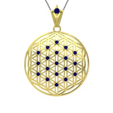 Taşlı Yaşam Çiçeği Kolye - Lab safir 8 ayar altın kolye (40 cm gümüş rolo zincir) #1bpk5fy