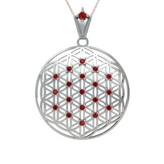 Taşlı Yaşam Çiçeği Kolye - Garnet 14 ayar beyaz altın kolye (40 cm rose altın rolo zincir) #1c3usg1