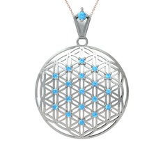 Taşlı Yaşam Çiçeği Kolye - Akuamarin 18 ayar beyaz altın kolye (40 cm gümüş rolo zincir) #1cds62n