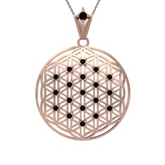 Taşlı Yaşam Çiçeği Kolye - Siyah zirkon 8 ayar rose altın kolye (40 cm gümüş rolo zincir) #1d4cax9