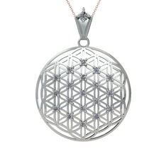 Taşlı Yaşam Çiçeği Kolye - Beyaz zirkon 8 ayar beyaz altın kolye (40 cm rose altın rolo zincir) #1e0ffcw