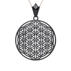 Taşlı Yaşam Çiçeği Kolye - Swarovski 925 ayar siyah rodyum kaplama gümüş kolye (40 cm gümüş rolo zincir) #1eqtkoj