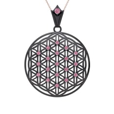 Pembe kuvars 925 ayar siyah rodyum kaplama gümüş kolye (40 cm rose altın rolo zincir)