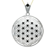 Taşlı Yaşam Çiçeği Kolye - Siyah zirkon 18 ayar beyaz altın kolye (40 cm altın rolo zincir) #1gft0et