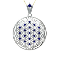 Taşlı Yaşam Çiçeği Kolye - Lab safir 18 ayar beyaz altın kolye (40 cm altın rolo zincir) #1ghoaqi