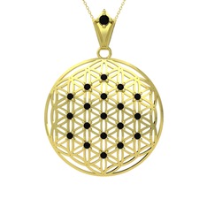 Taşlı Yaşam Çiçeği Kolye - Siyah zirkon 925 ayar altın kaplama gümüş kolye (40 cm gümüş rolo zincir) #1h2ga6j