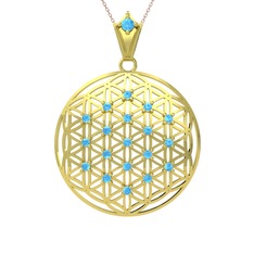 Taşlı Yaşam Çiçeği Kolye - Akuamarin 925 ayar altın kaplama gümüş kolye (40 cm rose altın rolo zincir) #1h7f9o2