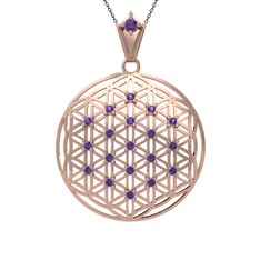 Taşlı Yaşam Çiçeği Kolye - Ametist 18 ayar rose altın kolye (40 cm gümüş rolo zincir) #1hvf6pn