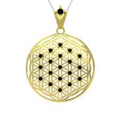 Taşlı Yaşam Çiçeği Kolye - Siyah zirkon 14 ayar altın kolye (40 cm gümüş rolo zincir) #1ioynbm
