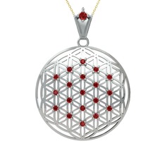 Taşlı Yaşam Çiçeği Kolye - Garnet 14 ayar beyaz altın kolye (40 cm altın rolo zincir) #1k3ya1o