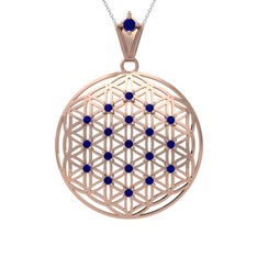 Taşlı Yaşam Çiçeği Kolye - Lab safir 8 ayar rose altın kolye (40 cm beyaz altın rolo zincir) #1kgsxkw